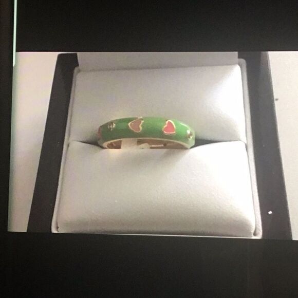 Lime Sorbet & Enamel Hearts Stack Band Ring Sz 10 - Picture 5 of 7